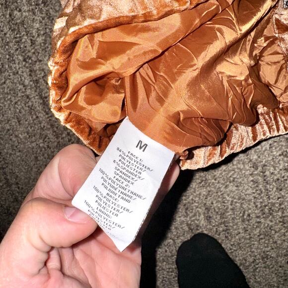 Celebrity Pink Velvet Crop Puffer Jacket Women's Outerwear Coat in Cognac - Picture 4 of 12